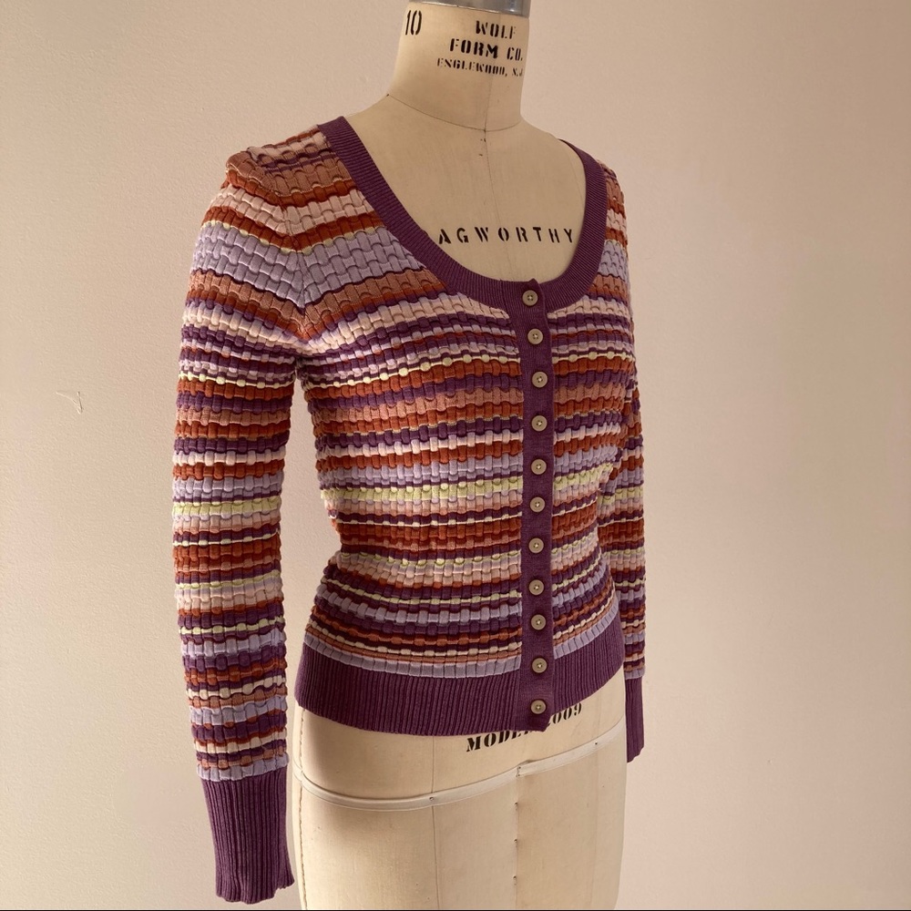 KATE SPADE Purple Texture Scoop Neck Cardigan